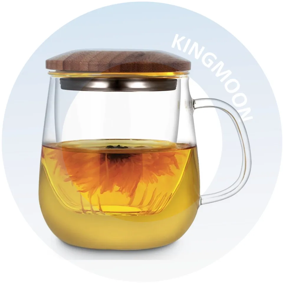 Elegante Borosilicaatglas Tea Cup Met Bamboe Deksel En Verwijderbare Glas Zeef/Thee Infuser Mok/De Cup Met cover