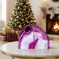 Porte-livres en agate rose, pierre naturelle polie, décoration d'intérieur, Feng Shui, toucher réel, paire pour Noël et Halloween