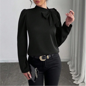 Chemise en satin pour femme, nouvelle collection automne/hiver, avec col et nœud latéral, haut à manches longues, tendance - Product Image 4