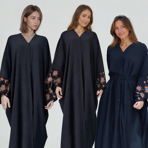 Robe <span class=keywords><strong>abaya</strong></span> ouverte élégante de l'Aïd pour femme dernière mode turque de Dubaï avec broderie grande taille en <span class=keywords><strong>lin</strong></span> de coton pour femme musulmane - Product Image 1