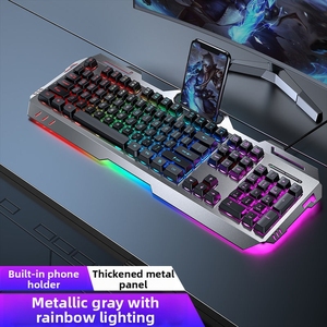 새로운 유선 USB 기계식 키보드 레이저 ABS 키캡 내구성 색상 변하지 않는 RGB 라이트 메탈릭 그레이 레인보우 104키 - Product Image 1