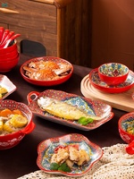 Vaisselle en céramique de Bohème de vente chaude Vaisselle de fleurs rétro Ensembles d'assiettes à dîner colorées exquises