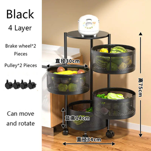 Estante de almacenamiento giratorio de 3 capas para verduras y frutas, cesta redonda para el hogar, estante de almacenamiento cilíndrico de suelo móvil - Product Image 2