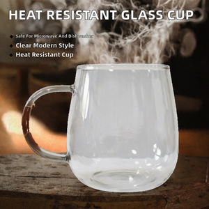 Mug en verre borosilicate haute résistance à la chaleur, à paroi simple, avec poignée, pour café, thé, lait, eau - Product Image 2
