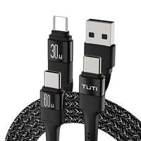 Kabel TUTI Berkualitas Tinggi Tembaga Murni 1.8m 60W 3A Pengisian Cepat Tipe-C Nylon USB 4-in-1 untuk Ponsel