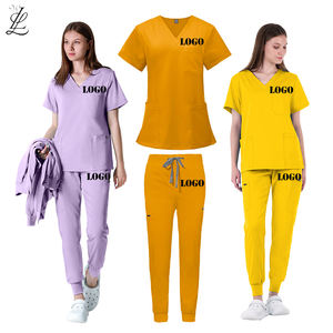 Gran oferta 2025, conjunto de uniformes de enfermería para <span class=keywords><strong>mujer</strong></span>, Doctor Hospital, logotipo personalizado, <span class=keywords><strong>pantalones</strong></span> para correr y Top, uniforme médico transpirable antiarrugas - Product Image 1