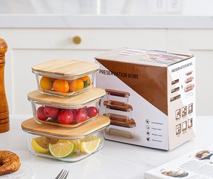 Recipiente de Vidrio con Tapa de Bambú, Apto para Microondas, Resistente al Calor, para Mantener los Alimentos Frescos, Recipiente para <span class=keywords><strong>Almacenamiento</strong></span> en el Refrigerador - Product Image 6