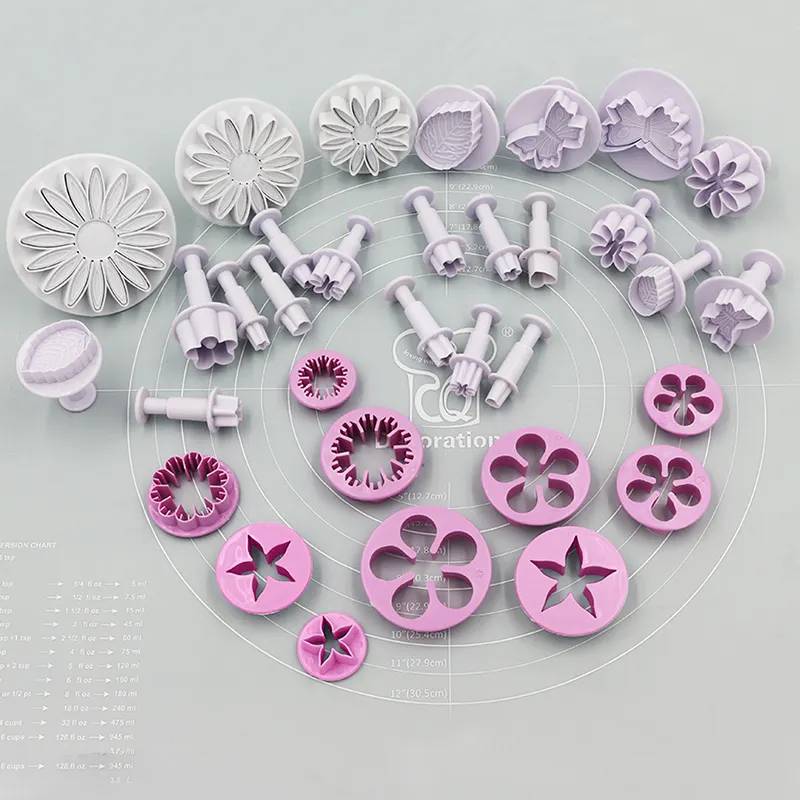 Cortadores de bolo e fondant, conjunto de 33 peças, ferramentas de decoração, modelagem de flores para doces, confeitaria