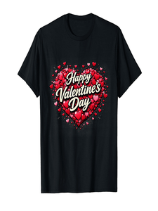 T-Shirt Unisex con Stampa Cuore per San Valentino Vestibilità Regolare in Cotone Girocollo Manica Corta Casual Primavera Estate in Jersey Lavorato a Maglia - Product Image 1