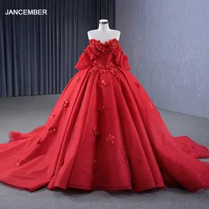 Jancember最畅销露肩红色女性加大码奢华刺绣时尚优雅时尚连衣裙