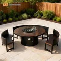 Ensemble de table de luxe en métal pour l'extérieur avec foyer au gaz pour patio foyer de jardin rond avec tables et chaises
