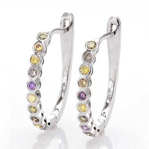 Eleganti Orecchini a Cerchio in Oro Bianco con Citrino e Ametista Incastonati, Argento 925, Gioielli Classici da Donna per Uso Quotidiano - Product Image 1