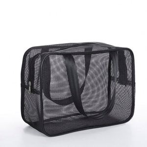 Sac de rangement pour le bain en polyester pour homme en maille portable et respirante avec fermeture à glissière pour le bain et les cosmétiques - Product Image 1