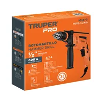 Marteau perforateur électrique professionnel 1/2" 600W TRUPER PRO, boîte à outils de perçage 2