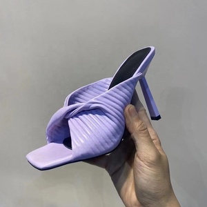 Beauty Color Cross Band Women Summer Shoes Open Square Toe Slip-on High Thin <b>Heels</b> Outdoor Women Sandals Slides Slippers Shoes - Product Image 3