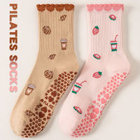 Chaussettes de yoga et de pilates antidérapantes en coton pour femmes, motif jacquard tendance, motif de dessin animé