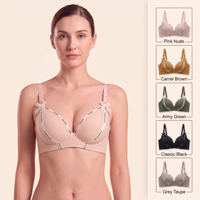 Soutien-gorge push-up sans armatures pour femme, avec logo, dentelle, nœud et détails en cristal, bonnets texturés, bretelles réglables confortables, idéal pour le quotidien