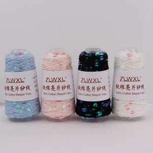 50g 150m 도매 팬시 5 플라이 100% 면사 3mm + 6mm 투명 스팽글 손 뜨개질 - Product Image 2