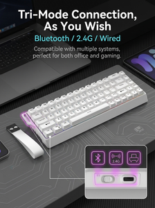 Kit de clavier mécanique <span class=keywords><strong>RGB</strong></span> 68 touches, BT 2.4G sans fil, triple mode, gravure latérale, clavier mécanique de jeu éclairé PBT - Product Image 2