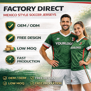定制墨西哥风格短款足球球衣 100% 聚酯纤维 制造商 OEM ODM 工厂直供 低起订量 为球队俱乐部免费设计 - Product Image 2