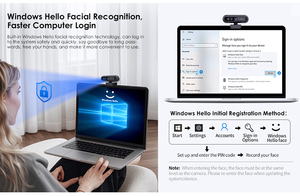 Cámara Web 2K con Sensor, Cámara USB Automática con Reconocimiento Facial para PC, Escritorio, Portátil, Videoconferencias - Product Image 3