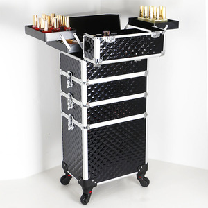 पहियों पर रोलिंग मेकअप केस 4in1 बड़े कॉस्मेटिक आयोजक ट्रेन केस मेकअप ट्रैवल केस नाखून कलाकार सैलून स्टोरेज कार्ट ट्रंक - Product Image 6