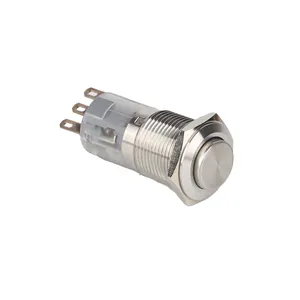 16mm Mini IP65 Button High Head Normal Open Metal Pushbutton Waterproof Self-Locking Stainless Steel Switch with 3Pin Terminal