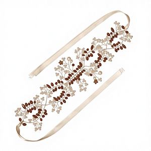 إكسسوار شعر للزفاف على الطراز الأوروبي والأمريكي، عصابة رأس يدوية الصنع مزينة بالأحجار الكريمة والشرائط والخرز، تصميم جديد وعصري للعروس - Product Image 1