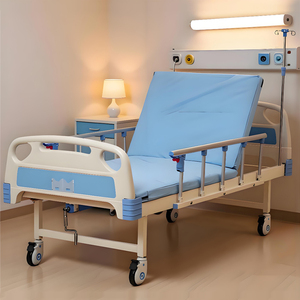 Lit d'hôpital manuel à manivelle unique avec tête de lit en ABS, barrières pliables, matelas imperméable et poteau porte-perfusion <span class=keywords><strong>pour</strong></span> patient de maison de retraite - Product Image 3