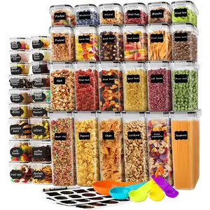 42pcs Set BPA-Free Airtight Plastic Stackable Kitchen Organizer Cereal Dry Food Storage Bin Box Container