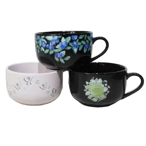 850ml New Arrival biểu tượng tùy chỉnh Màu gốm in mug cho ngũ cốc bột yến mạch ăn liền Cá nhân hoá Mug với nắp nhựa