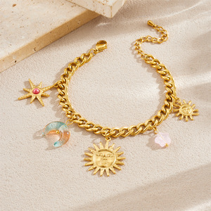 Sun Moon Star Gold Plated Necklace <b>Bracelet</b> <b>Set</b> Zinc Alloy Unisex Jewelry Fashion Accessories - Product Image 3