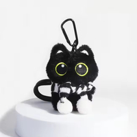 Porte-clés lumineux en peluche chat noir mignon, jouet en peluche doux, pendentif pour sac d'école, cadeau pour couple