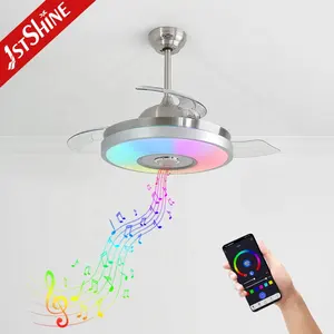 1stshine LED ventilateur de plafond luxueux élégant RVB lecteur de musique décoratif ventilateur de plafond invisible avec lumière LED