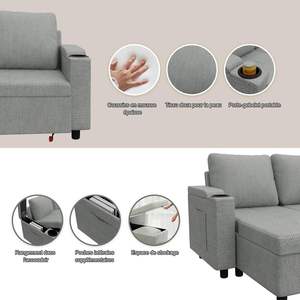 Canapé d'angle modulable 3 places avec lit, rangement intégré, porte-gobelets, tissu éponge, design moderne, salon, anthracite - Product Image 2