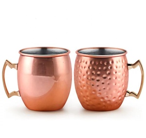 Vente en gros de tasses à café et à cocktails en acier inoxydable de 16/18 oz, cuivre pur, <span class=keywords><strong>martelé</strong></span>, mug Moscow Mule - Product Image 1