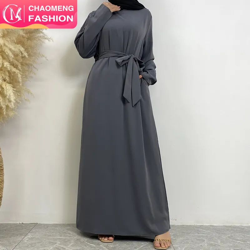 6597# Muslim women basic abaya premium nida inner dress slim long sleeves closed abayas with side pockets 11 colors