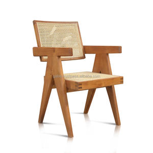 Fauteuil en teck avec dossier en rotin et coussin amovible, idéal pour une décoration intérieure sophistiquée et un salon confortable. - Product Image 5
