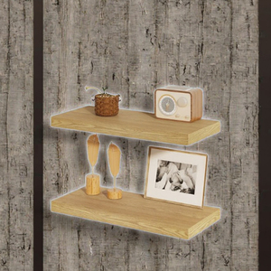 Double Tier Heavy Duty Floating <b>Shelves</b> Engineered Wood Country Rustic Style Wall-Mounted Kitchen Storage - Product Image 3