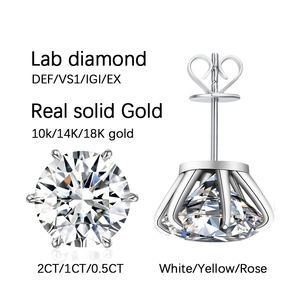 ต่างหูเพชรเม็ดกลมขนาด18K 14K 10K แบบฝังกรงเล็บแท้แบบกำหนดเอง - Product Image 2