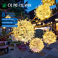 Guirnalda de Luces LED de Navidad con Bolas de Ratán de 20/30/40CM, IP65, Luces Decorativas para Exteriores, Árboles y Jardines
