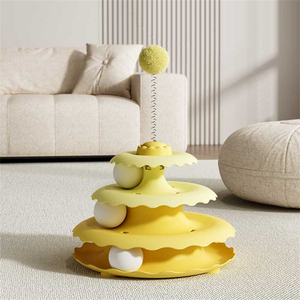 Beyaz kovalamaca topları ile 4-tier kaydırıcı ray oyuncak kedi kulesi çevre dostu plastik pikap kedi pikap oyuncaklar - Product Image 1