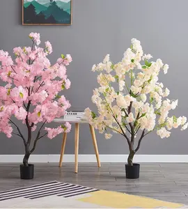 Árbol de flor de cerezo artificial de interior de alta calidad 4 pies Venta al por mayor árbol de flor de melocotón artificial para decoración del hogar