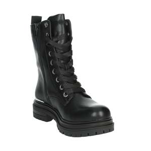 Bottines pour femmes, noires, taille 36, style combat, à lacets, en cuir véritable, bout rond, semelle en caoutchouc - Product Image 5
