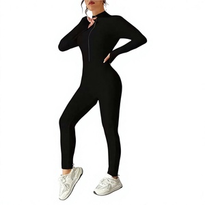 Custom LOGO <b>Women's</b> Sports Bodysuit & Jumpsuit Half Zip Yoga Fitness Athletic Apparel One Piece Sports Legging <b>Rompers</b> - Product Image 1