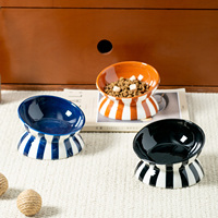 Bol pour animaux de compagnie en céramique fait main à motif vertical, en promotion, pour chien et chat, bol mignon incliné