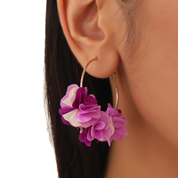 Elegantes pendientes de aro chapados en oro para mujer círculo grande con tela flor boda encantos joyería decoración señoras regalo (ES057)