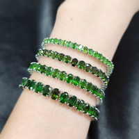 Abiding Jewelry Chaîne de tennis multi-formes personnalisée sans ternissure Argent Naturel Ovale 3x4mm Chrome Diopside Bracelet de tennis pour femme
