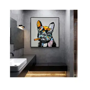 狗帆布油画100% 手绘动物艺术油画卧室装饰和家居装饰画