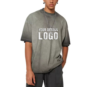 เสื้อยืดผู้ชายสไตล์สตรีทลำลอง ทรงหลวม ไหล่ตก ลุคทำเก่า สไตล์อเมริกัน แฟชั่น แขนครึ่งตัว สีไล่ระดับ - Product Image 4